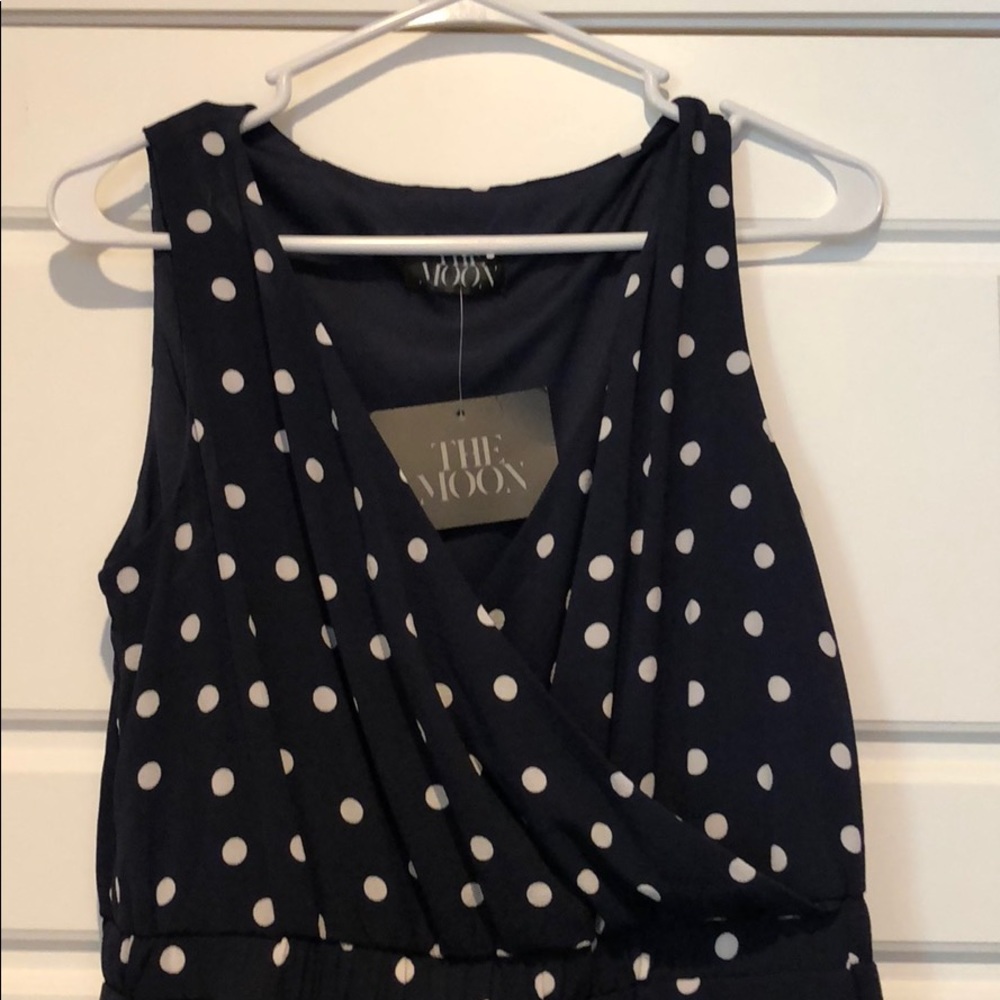 The Moon navy and white polka dot jump suit. Large - Picture 2 of 4